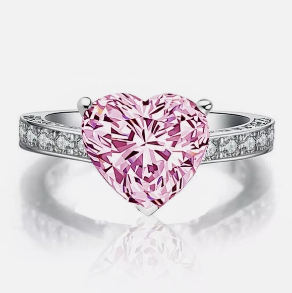New Elegant Pink Sapphire Heart Ring - Picture 2 of 9